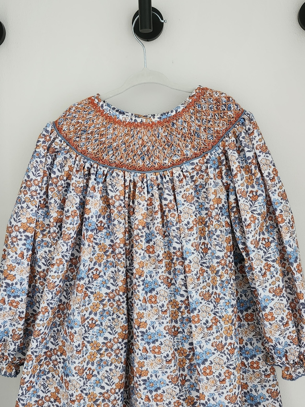 Smocked Flamingo Floral Long-Sleeve Dress Size 6